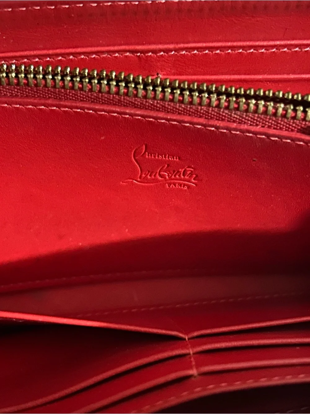 Christian Louboutin Pink Studded Zip-Around Wallet with Gold Accents